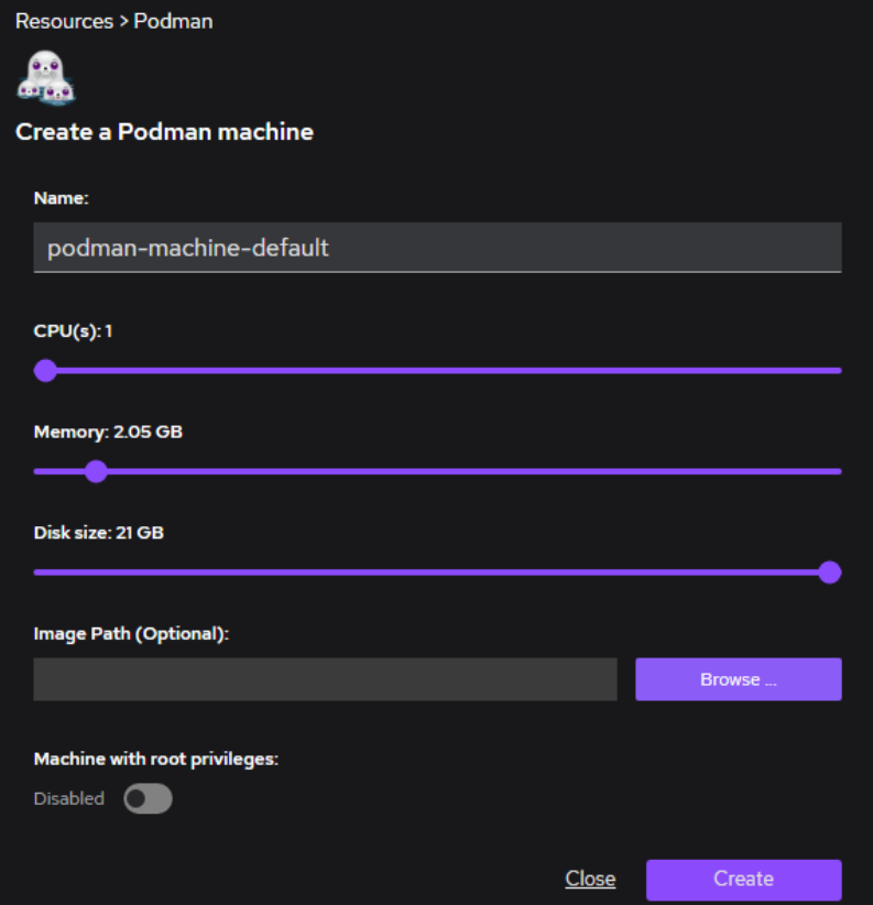 Create a Podman machine